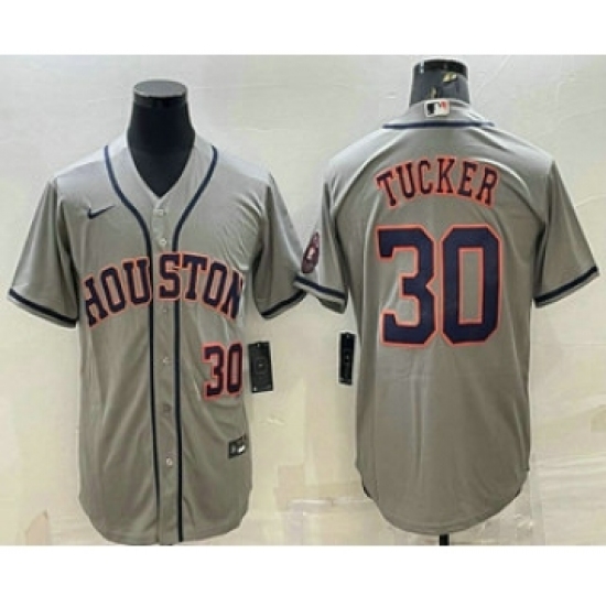 Men's Houston Astros #30 Kyle Tucker Number Grey With Patch Stitched MLB Cool Base Nike Jersey - Ujersey