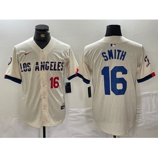 Men's Los Angeles Dodgers #16 Will Smith Number Cream 2024 City Connect Limited Stitched Jersey - Ujersey