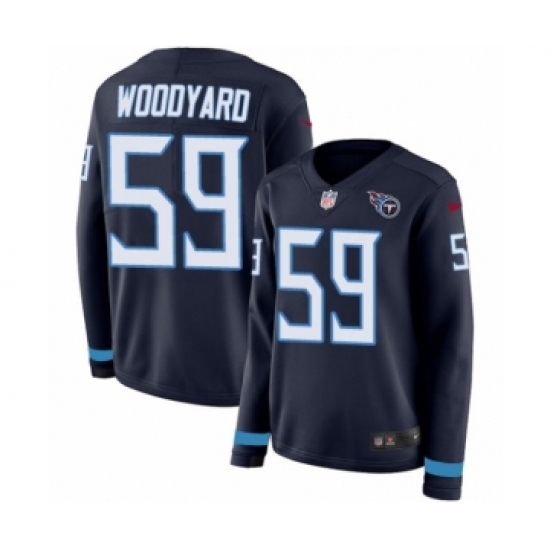 Women's Nike Tennessee Titans #59 Wesley Woodyard Limited Navy Blue Therma Long Sleeve NFL Jersey - Ujersey