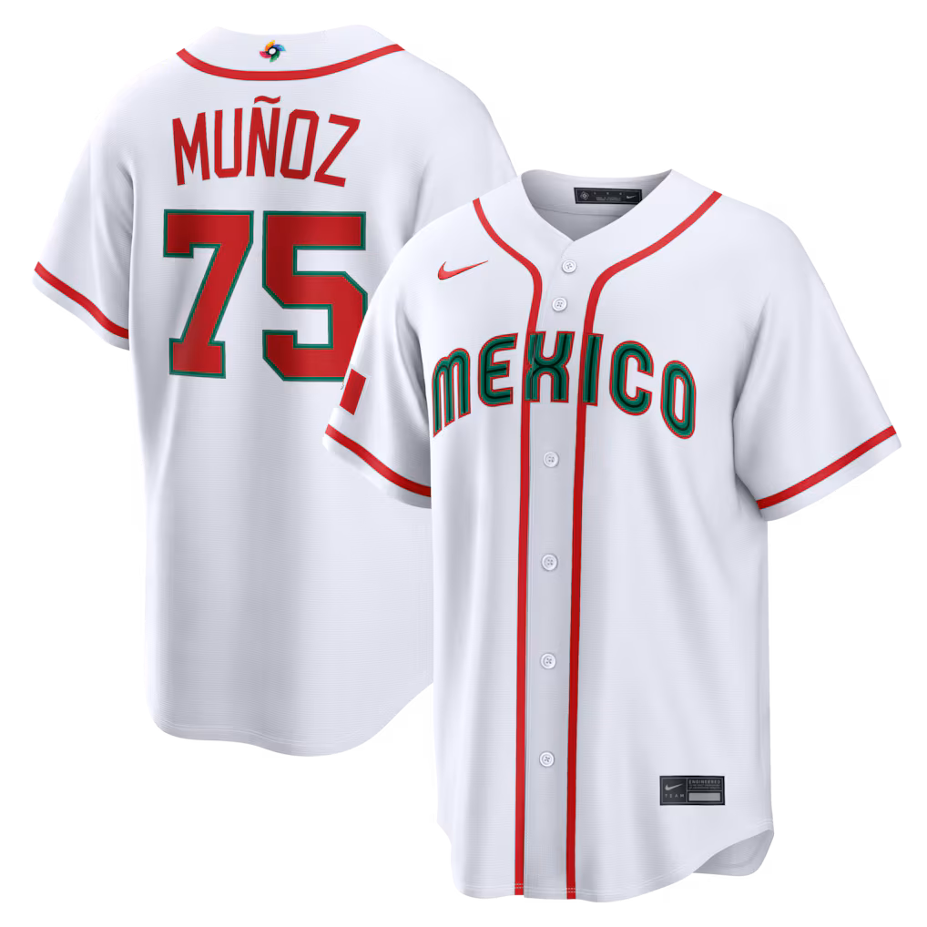 Men's Mexico Baseball Andrés Muñoz Nike White 2026 World Baseball Classic Home Stadium Jersey - ujerseystore