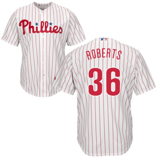 Men's Majestic Philadelphia Phillies #36 Robin Roberts Replica White/Red Strip Home Cool Base MLB Jersey - Ujersey