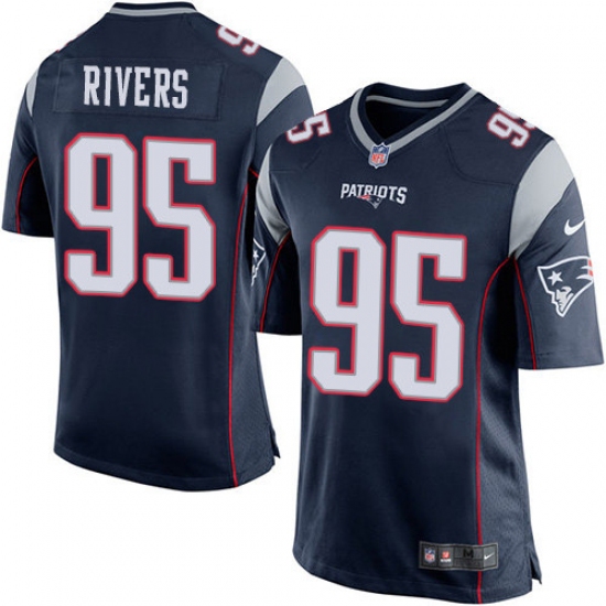 Men's Nike New England Patriots #95 Derek Rivers Game Navy Blue Team Color NFL Jersey - Ujersey