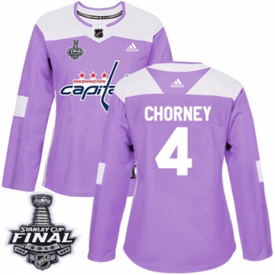 Women's Adidas Washington Capitals #4 Taylor Chorney Authentic Purple Fights Cancer Practice 2018 Stanley Cup Final NHL Jersey - Ujersey