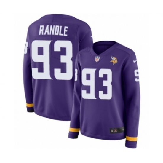 Women's Nike Minnesota Vikings #93 John Randle Limited Purple Therma Long Sleeve NFL Jersey - Ujersey