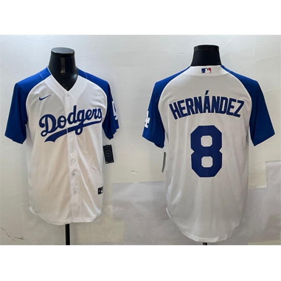 Men's Los Angeles Dodgers #8 Enrique Hernandez White Blue Cool Base Stitched Baseball Jersey - Ujersey