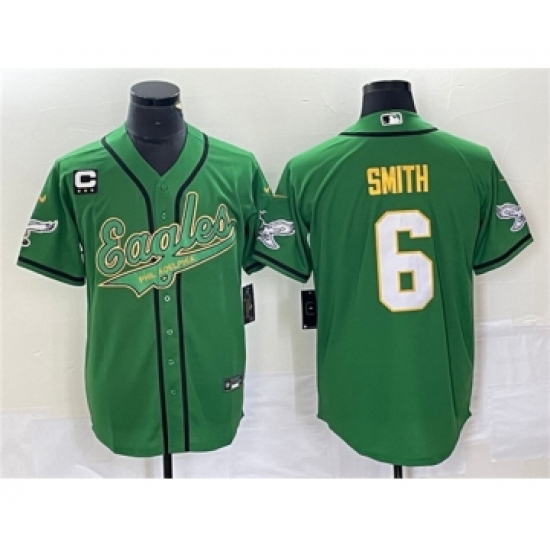 Men's Nike Philadelphia Eagles #6 DeVonta Smith Green Gold C Cool Base Baseball Stitched Jersey - Ujersey