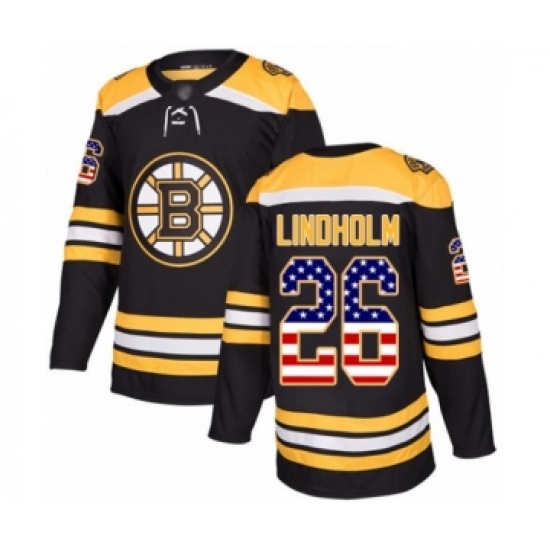 Men's Boston Bruins #26 Par Lindholm Authentic Black USA Flag Fashion Hockey Jersey - Ujersey