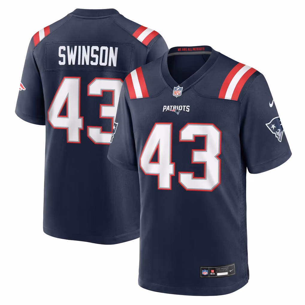 Men's New England Patriots Bradyn Swinson Nike Navy Team Game Jersey - U-jersey