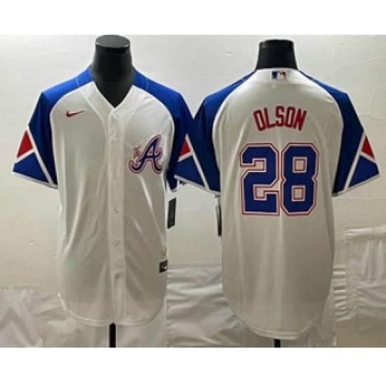 Men's Atlanta Braves #28 Matt Olson Number 2023 City Connect Cool Base Stitched Jersey - Ujersey