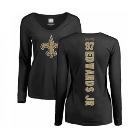 Football Women's New Orleans Saints #97 Mario Edwards Jr Black Backer Slim Fit Long Sleeve T-Shirt - Ujersey