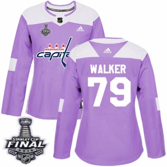 Women's Adidas Washington Capitals #79 Nathan Walker Authentic Purple Fights Cancer Practice 2018 Stanley Cup Final NHL Jersey - Ujersey