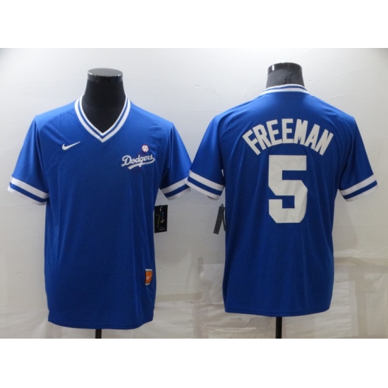 Men's Nike Los Angeles Dodgers #5 Freddie Freeman Blue Throwback Jersey - Ujersey