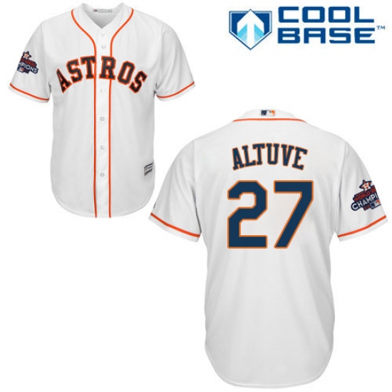 Youth Majestic Houston Astros #27 Jose Altuve Authentic White Home 2017 World Series Champions Cool Base MLB Jersey - Ujersey