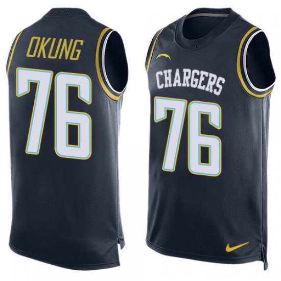 Men's Nike Los Angeles Chargers #76 Russell Okung Limited Navy Blue Player Name & Number Tank Top NFL Jersey - Ujersey