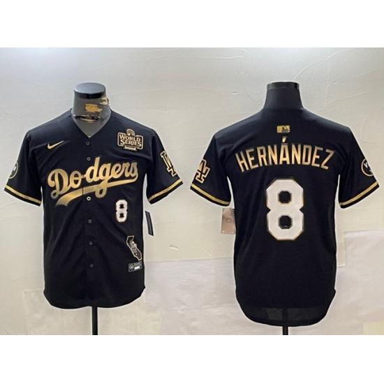 Men's Los Angeles Dodgers #8 Enrique Hernández Black Gold 2024 World Series With Vin & California Vapor Premier Limited Stitched Baseball Jersey - Ujersey
