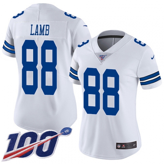Women's Dallas Cowboys #88 CeeDee Lamb White Stitched 100th Season Vapor Untouchable Limited Jersey - Ujersey