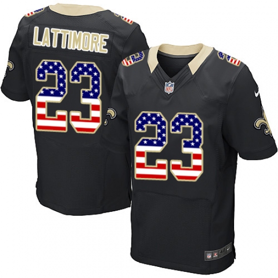 Men's Nike New Orleans Saints #23 Marshon Lattimore Elite Black Home USA Flag Fashion NFL Jersey - ujerseystore