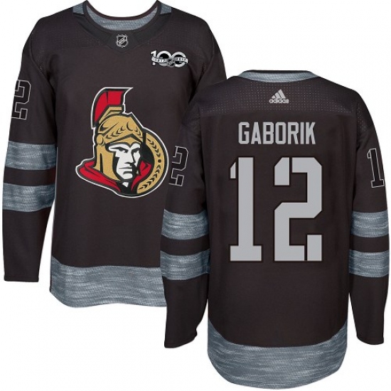 Men's Adidas Ottawa Senators #12 Marian Gaborik Authentic Black 1917-2017 100th Anniversary NHL Jersey