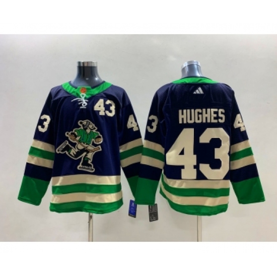 Men's Vancouver Canucks #43 Quinn Hughes Navy 2022 Reverse Retro Stitched Jersey - Ujersey
