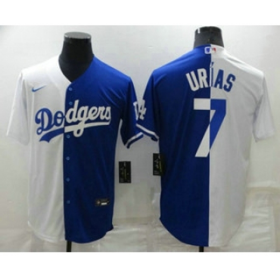 Men's Los Angeles Dodgers #7 Julio Urias White Blue Split Cool Base Stitched Baseball Jersey - Ujersey