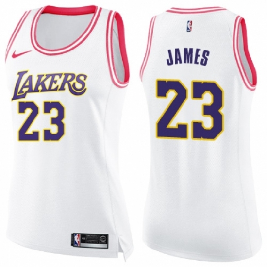 Women's Nike Los Angeles Lakers #23 LeBron James Swingman White/Pink Fashion NBA Jersey - Ujersey