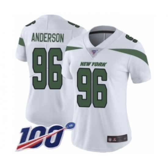 Women's New York Jets #96 Henry Anderson White Vapor Untouchable Limited Player 100th Season Football Jersey - Ujersey