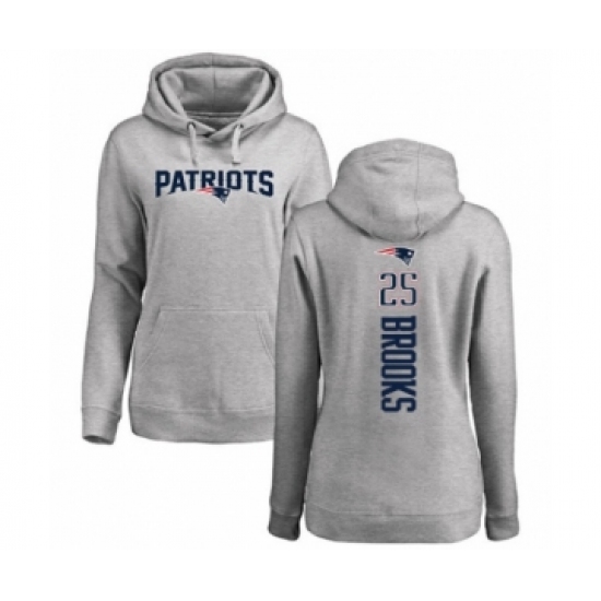 Football Women's New England Patriots #25 Terrence Brooks Ash Backer Pullover Hoodie - Ujersey
