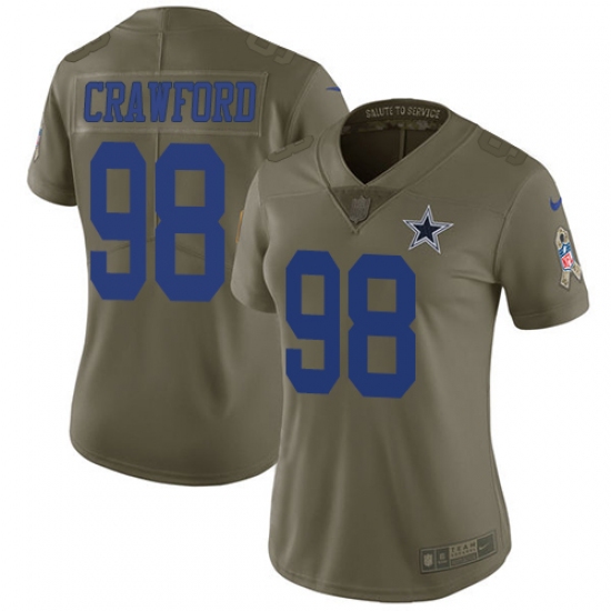 Women's Nike Dallas Cowboys #98 Tyrone Crawford Limited Olive 2017 Salute to Service NFL Jersey - Ujersey