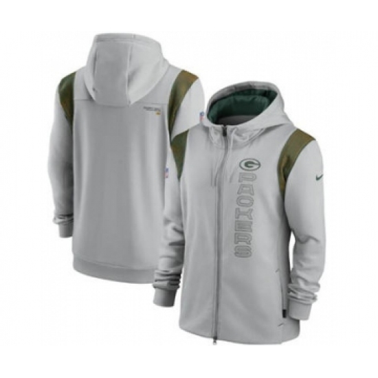 Men's Green Bay Packers 2021 Gray Sideline Team Performance Full-Zip Hoodie - Ujersey