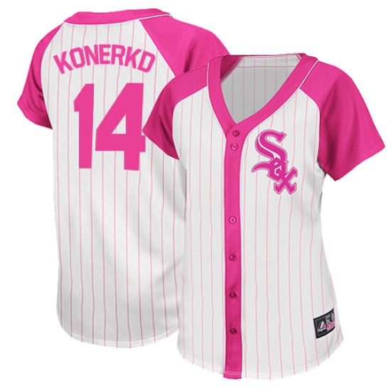 Women's Majestic Chicago White Sox #14 Paul Konerko Replica White/Pink Splash Fashion MLB Jersey - Ujersey