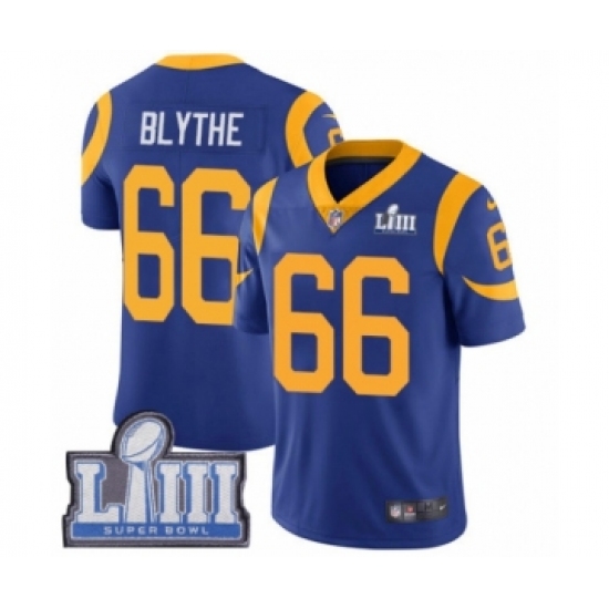 Men's Nike Los Angeles Rams #66 Austin Blythe Royal Blue Alternate Vapor Untouchable Limited Player Super Bowl LIII Bound NFL Jersey - Ujersey