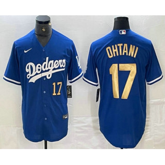 Men's Los Angeles Dodgers #17 Shohei Ohtani Number Blue Gold Stitched Cool Base Nike Jersey - Ujersey