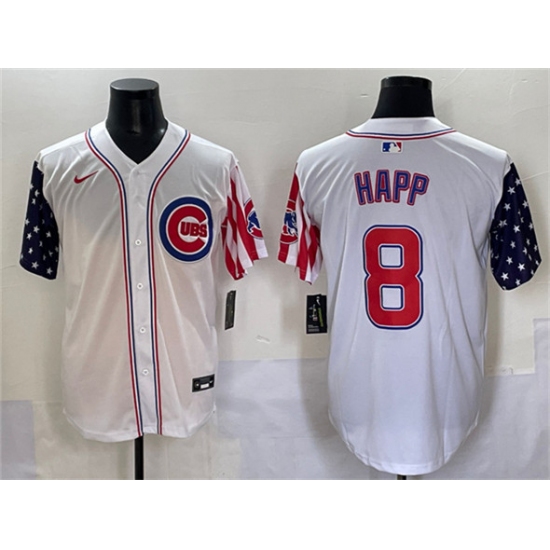 Men's Chicago Cubs #8 Ian Happ White 2025 Independence Day Vapor Premier Limited Stitched Baseball Jersey - Ujersey