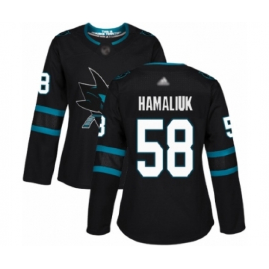 Women's San Jose Sharks #58 Dillon Hamaliuk Authentic Black Alternate Hockey Jersey - Ujersey