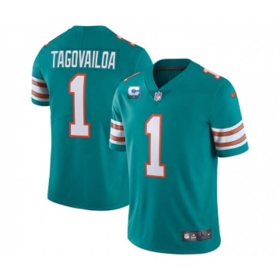 Men's Miami Dolphins 2022 #1 Tua Tagovailoa Aqua With 1-star C Patch Stitched Jersey - Ujersey