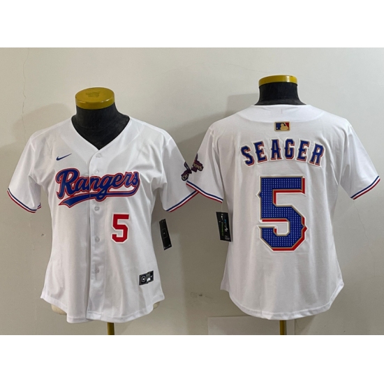 Women's Texas Rangers #5 Corey Seager Number White 2024 Gold Collection Limited Cool Base Jerseys - Ujersey