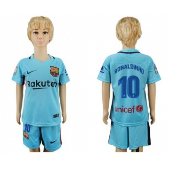 Barcelona #10 Ronaldinho Away Kid Soccer Club Jersey