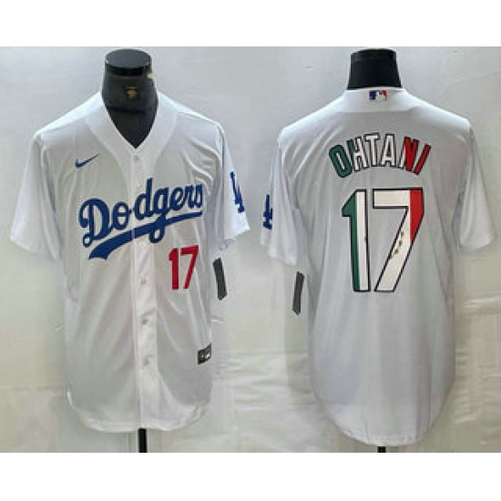Men's Los Angeles Dodgers #17 Shohei Ohtani Number Mexico White Cool Base Stitched Jersey - Ujersey