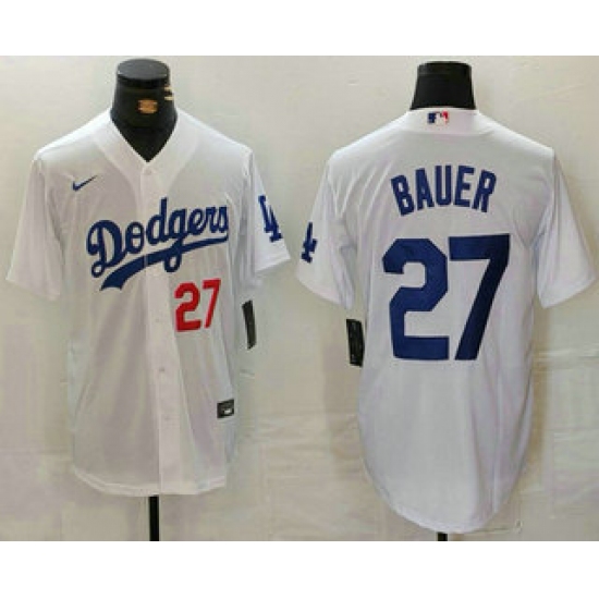 Men's Los Angeles Dodgers #27 Trevor Bauer Number White Stitched Jersey - Ujersey