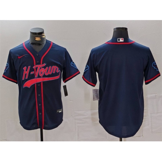Men's Houston Texans Blank Navy With Cool Base Stitched Baseball Jersey - Ujersey