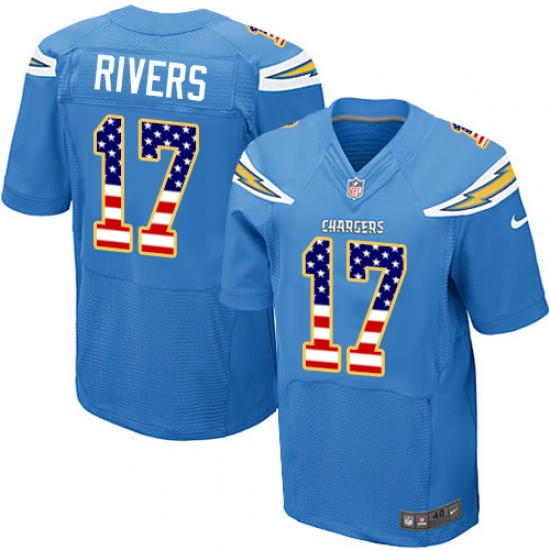 Men's Nike Los Angeles Chargers #17 Philip Rivers Elite Electric Blue Alternate USA Flag Fashion NFL Jersey - ujerseystore