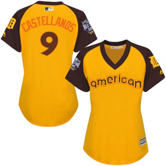 Women's Majestic Detroit Tigers #9 Nick Castellanos Authentic Yellow 2016 All-Star American League BP Cool Base MLB Jersey - Ujersey