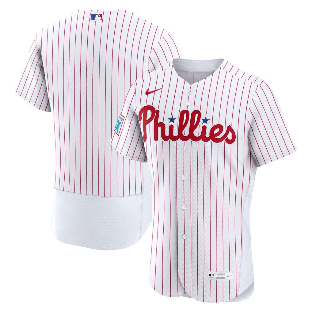 Men's Philadelphia Phillies Nike White Home Sponsor Patch Authentic Jersey