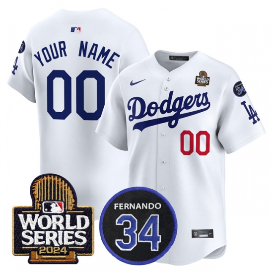 Men's Los Angeles Dodgers ACTIVE PLAYER Custom White 2024 World Series With Fernando Memorial Patch Limited Stitched Baseball Jersey - Ujersey