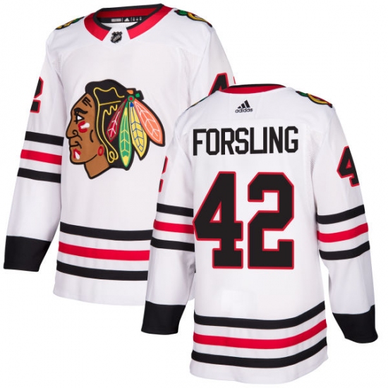 Women's Adidas Chicago Blackhawks #42 Gustav Forsling Authentic White Away NHL Jersey - Ujersey