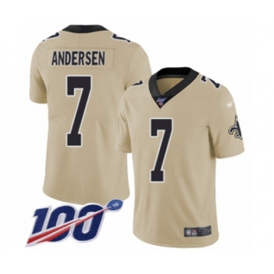 Men's New Orleans Saints #7 Morten Andersen Limited Gold Inverted Legend 100th Season Football Jersey - Ujersey