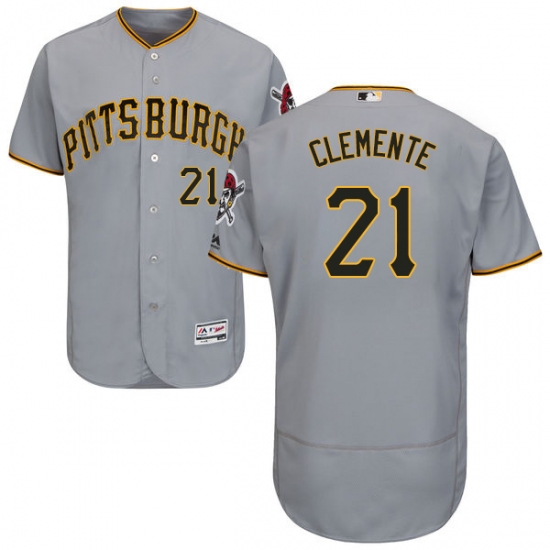 Men's Majestic Pittsburgh Pirates #21 Roberto Clemente Grey Road Flex Base Authentic Collection MLB Jersey - Ujersey