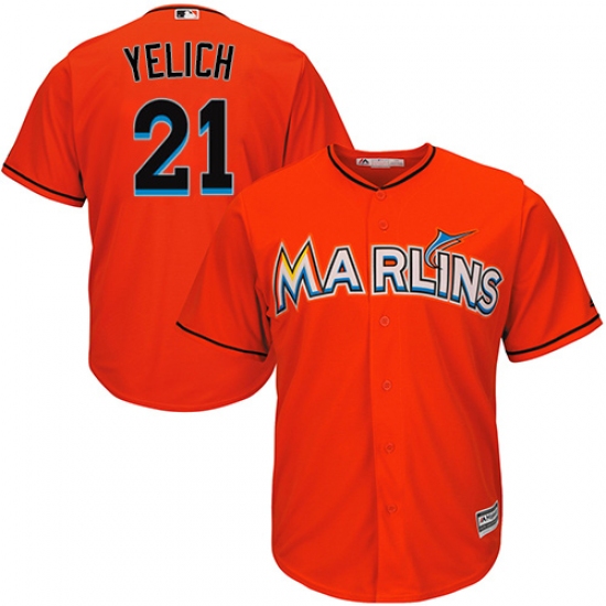 Youth Majestic Miami Marlins #21 Christian Yelich Authentic Orange Alternate 1 Cool Base MLB Jersey - Ujersey