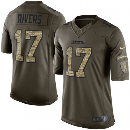 Youth Nike Los Angeles Chargers #17 Philip Rivers Elite Green Salute to Service NFL Jersey - Ujersey