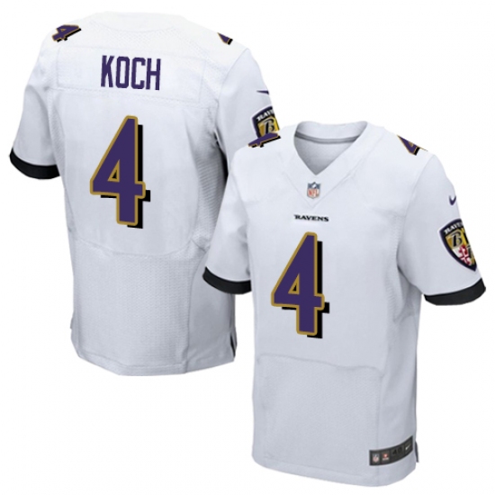 Men's Nike Baltimore Ravens #4 Sam Koch Elite White NFL Jersey